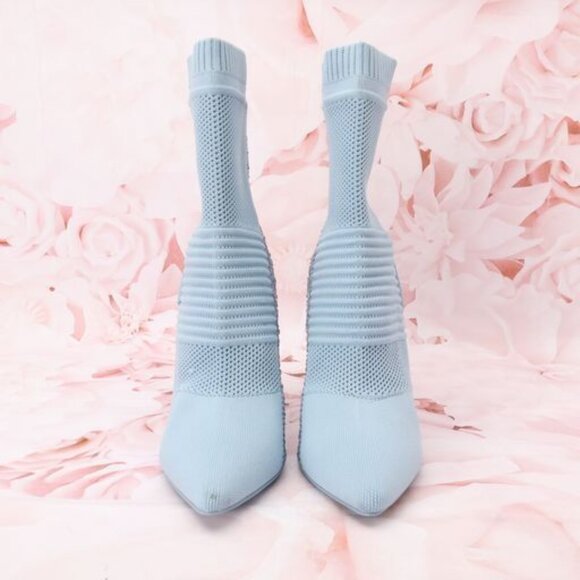 Steve Madden Maxwells Ankle Sock Bootie Heels 9.5M Light Blue Rhinestones - Picture 3 of 10